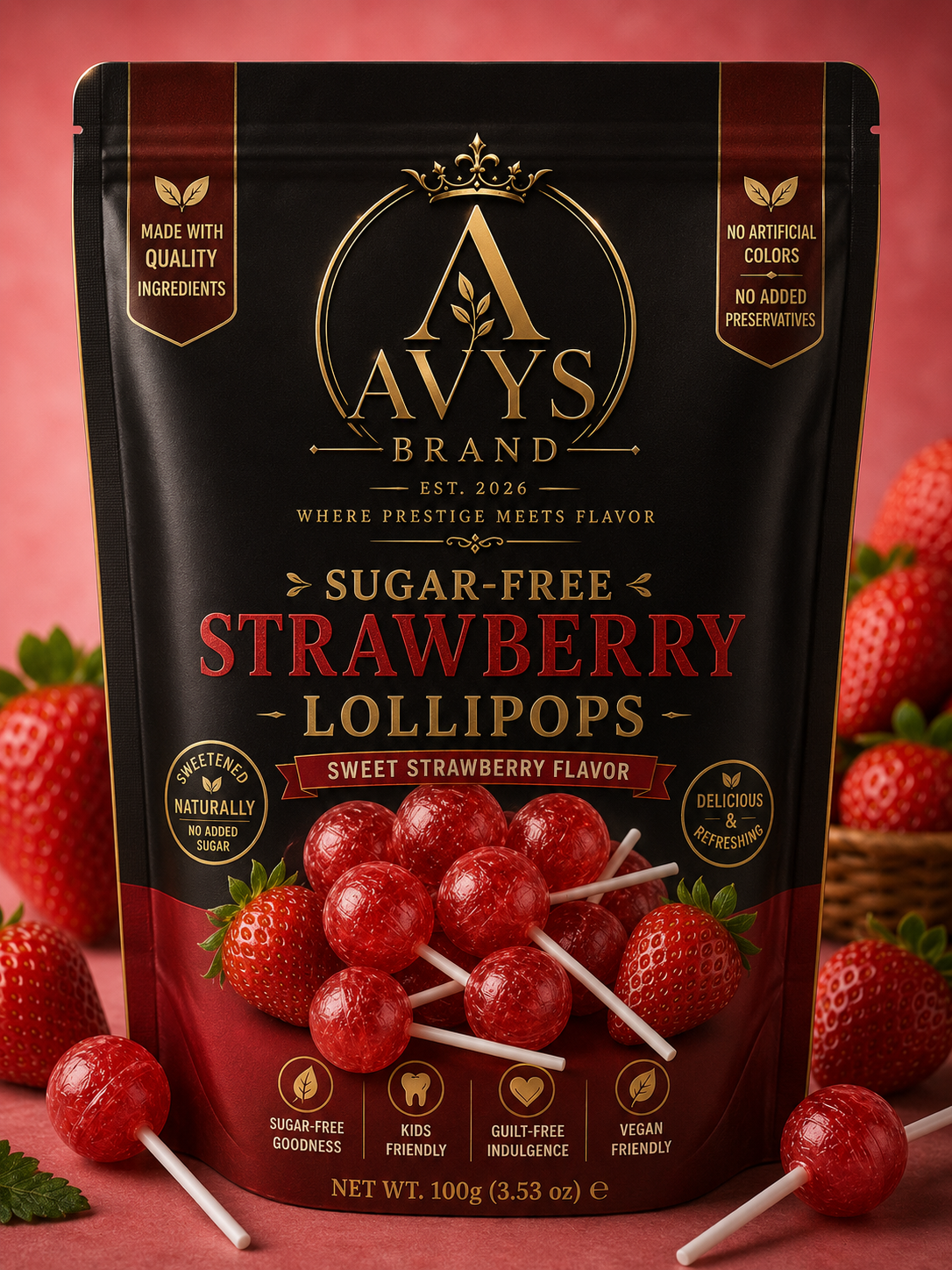 AVYS Sugar-Free Strawberry Lollipops