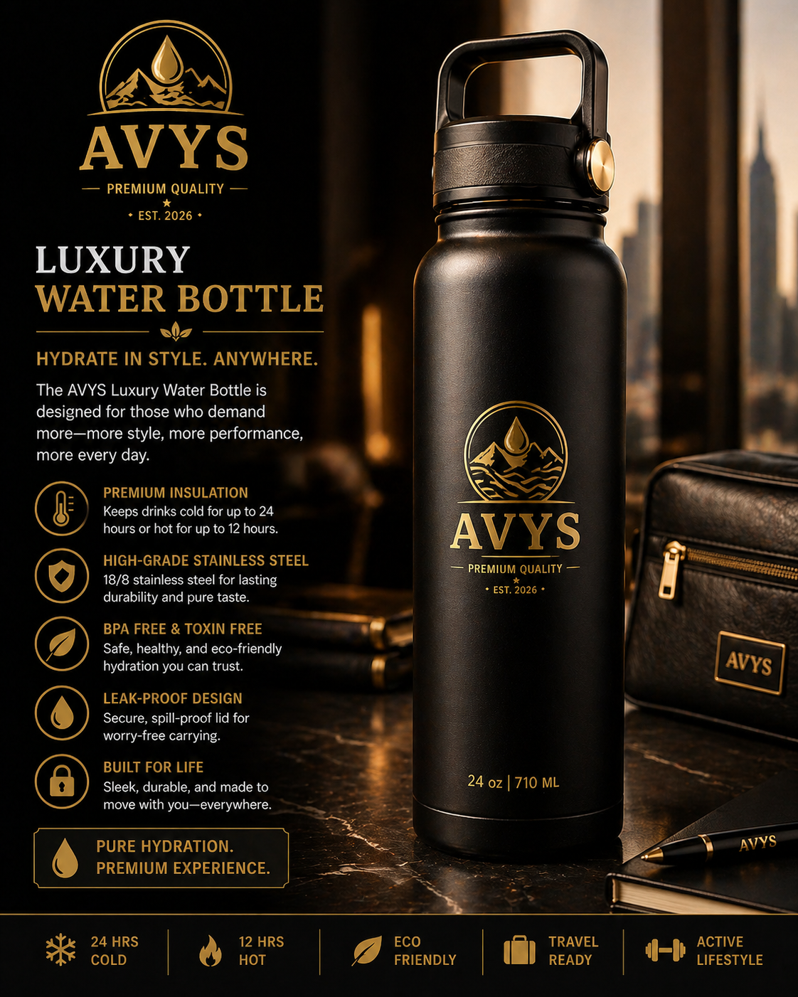 AVYS Luxury Water Bottle - 24oz