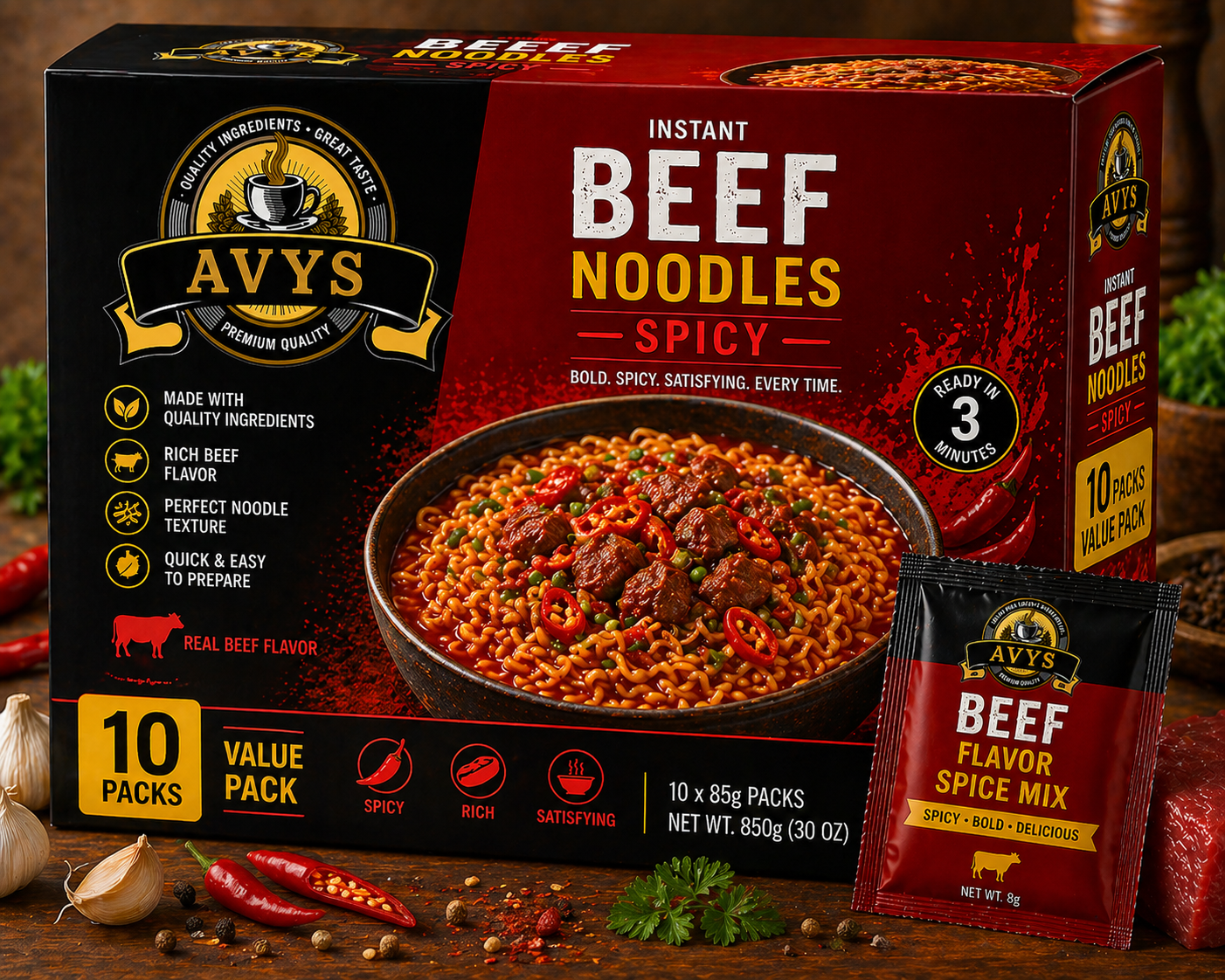 AVYS Instant Beef Noodles - Spicy